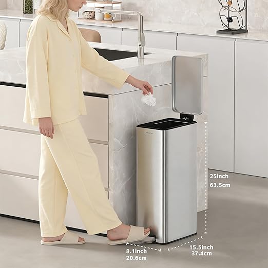 Slim Kitchen Trash Can with Lid, 8.1 Gallon Stainless Steel Space-Saving Garbage Can-Step Pedal Wastebasket Slim Garbage Can for Office, Bedroom, Living Room