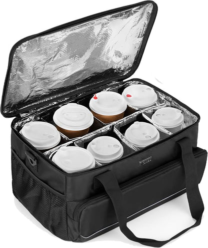 Trunab Reusable 8 Cups Drink Carrier for Delivery with Adjustable Dividers, Handle with Carrying Strap Tote Holder Insulated Bag for Beverages,Food Take Out,Outdoors