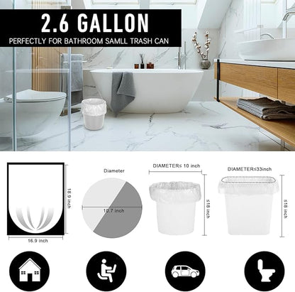 220Counts Small Trash Bags 2.6-4 Gallon, Flexible & Durable Small Garbage Bags, Unscented & Easy Tearing 2.6 Gallon Trash Bag for Kitchen, Bathroom, Bedroom, Office, Transparent