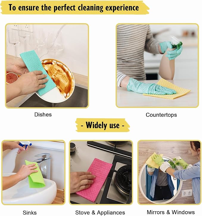 MoLKENE Swedish Dishcloths for Kitchen | 6 Pack Absorbent Cellulose Sponge Cloths Washable | Non-Scratch Reusable Paper Towels Quick Drying Cleaning Cloths - Lime Green