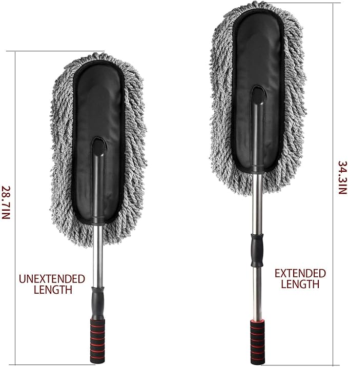 Removable Telescopic Car Wax Drag Nano Fiber Car Wash Brush Car Dusting Tool Car Mop Wax Dash Duster Exterior Interior Cleaning Kit (Premium Car Duster 1 Pcs Set, Gray)