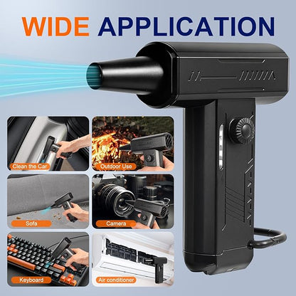 Compressed Air Duster, 4 Gear Adjustable180000RPM Super Power Electric Air Dusters Rechargeable Cordless Air Blower with LED Light for Keyboard, Car (Black)