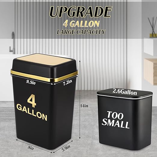 3 Pack Bathroom Trash Can with Lid 4 Gallon Small Trash Can Black Bathroom Trash Can with 225 Counts Trash Bags for Kitchen Bedroom Office