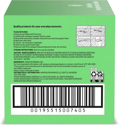 Amazon Basics Dry Sweeping Cloths for Floor Cleaning, Pet Hair, Dust, Dirt, Multi-Surface, Disposable, Fits Swiffer Sweeper Mop Heads, 64 Count, Packaging May Vary