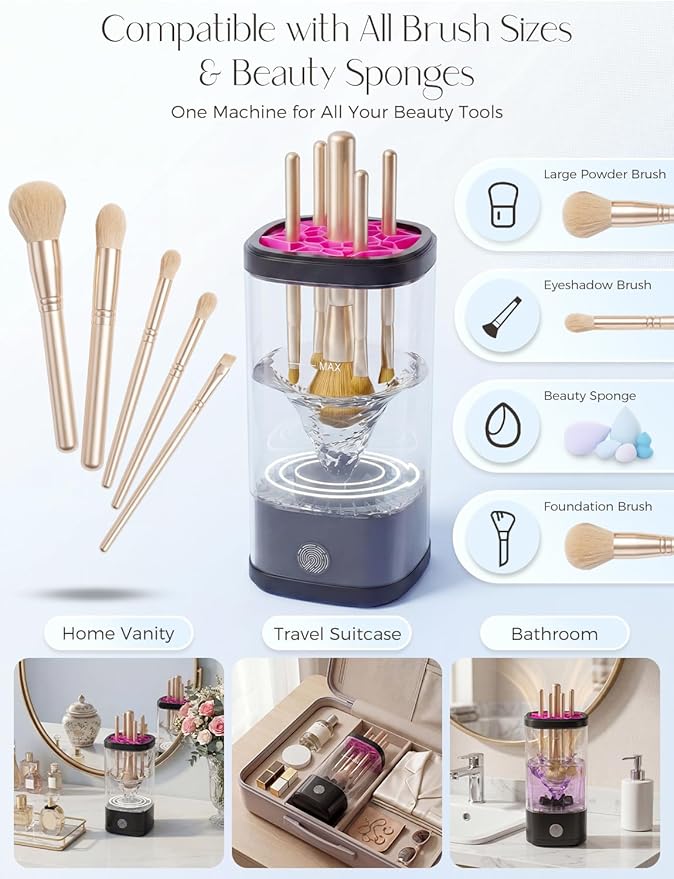 Electric Makeup Brush Cleaner Machine,3 in 1 Makeup Brush Cleanser & Washer,Cleaning Tool,Cosmetic Brushes Cleaners Cleaning For All Size Beauty Makeup Brush Set,Eyeshadow, Blush Brush. (Black)