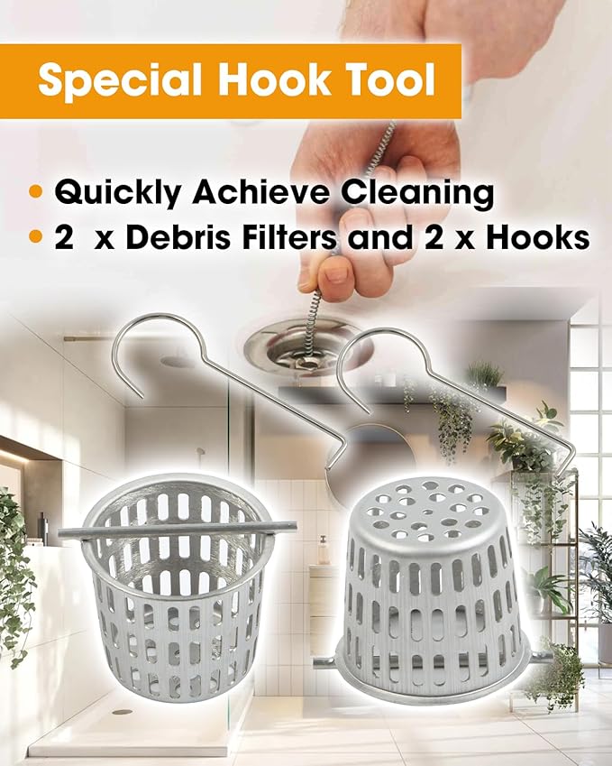 2 Pcs Debris and Hair Strainer for Shower Drains Floor Drain, 2 Inch Stainless Steel Debris Basket Hair Trap Catcher with 2 Lifting Hook, Straight Type