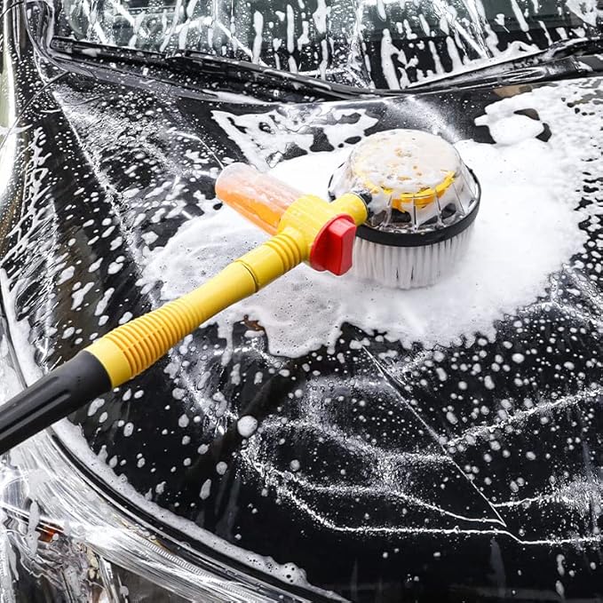 Auto Rotating Retractable Car Wash Brush, 360° Spin Car Mop Automatically Foams Car Wash Kit, Microfiber Car Cleaning Brush Detachable Car Washing Brush Cleaning Tool for Car RV Truck Garden