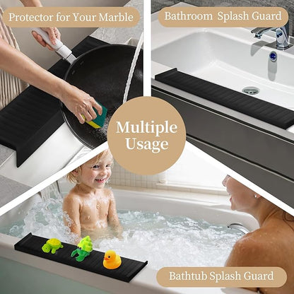 Sink Edge Protector with Suction Cup, 14" x 4", Silicone Sink Splash Guard for Kitchen & Bathroom, Protect Countertop from Scratches, Stains, for Stainless Steel Granite Quartz, Black