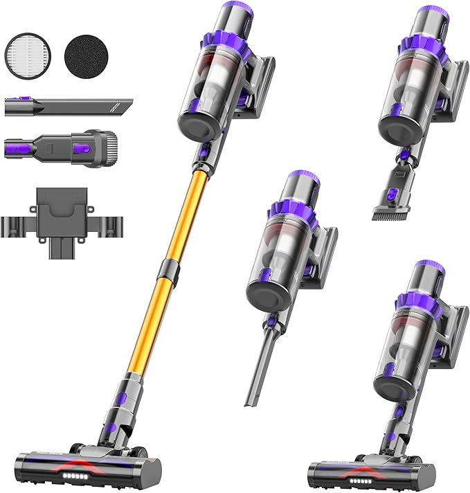 Cordless Vacuum Cleaner, 600W 50KPA 70Min Vacuum Cordless Stick Vacuum Cleaner with Self-Standing and Touch Screen, Anti-tangle Wireless Vacuum, Vacuum Cleaners for Home/Pet Hair/Carpets/Floors