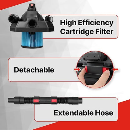 Shop-Vac 5430022 Cordless 2-in-1 Wet/Dry Vac and Blower, 1.5 Inch Diameter x 5 Foot Hose, Includes 20V Rechargeable Battery, Lightweight Design
