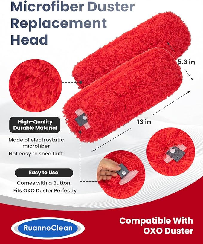 Microfiber Duster Refills Compatible with OXO Good Grips Hand Duster, Reusable Dusters Refill Washable Head Replacement for OXO Extendable Dusters for Cleaning -2 Pack, Red