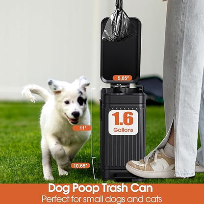 Small Trash Can with Lid Soft Close-6L/1.6 Gal Stainless Steel Outdoor Dog Poop Garbage Can-Metal Waste Bins with Pedal for Bathroom Bedroom Office-Black