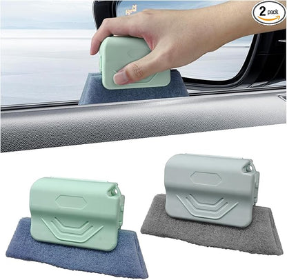 2PCS Magic Window Track Cleaner, Window Groove Cleaning Brush Tools Set, Hand-held Window Track Cleaner, Vehicle Clean Accessory for Sliding Door, Sill, Tile Lines, Shutter, Car Vents (GN&GY)