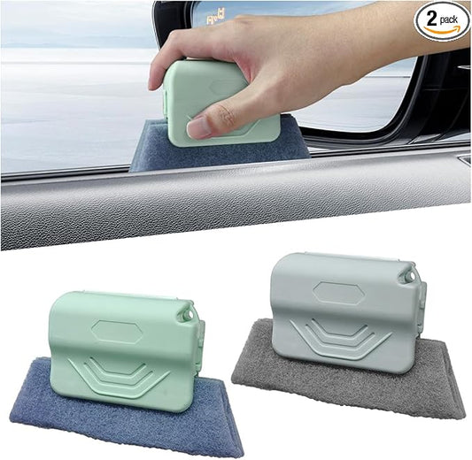 2PCS Magic Window Track Cleaner, Window Groove Cleaning Brush Tools Set, Hand-held Window Track Cleaner, Vehicle Clean Accessory for Sliding Door, Sill, Tile Lines, Shutter, Car Vents (GN&GY)