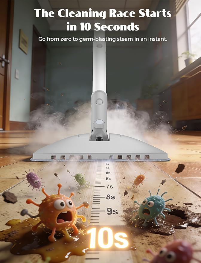 10-in-1 Steam Mop, Detachable Handheld Steam Cleaner, Multi & Up Steamer for Cleaning with 350ml Tank,10s Heat-Up, 23Ft Cord, 248°F 1200W Powerful Floor Steam Mop for Hardwood Floors, Grout, Carpet