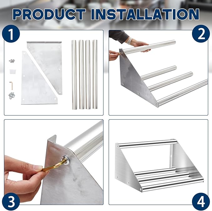 Zonon 22 Inch Stainless Steel Tubular Wall Mount Shelf for Glass Rack and Dish Drying, Commercial Grade for Home Bar Restaurant Kitchen Milk Tea Shop Use