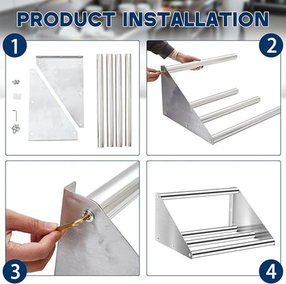 Zonon 22 Inch Stainless Steel Tubular Wall Mount Shelf for Glass Rack and Dish Drying, Commercial Grade for Home Bar Restaurant Kitchen Milk Tea Shop Use