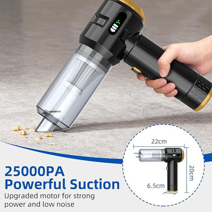Sycoodeal Handheld Car Vacuum Cleaner, 25000PA Strong Cyclonic Suction Portable Mini Vacuum Cordless with Digital Display Lightweight for Pet Hair, Car, Home, Office, Kitchen (Gold)