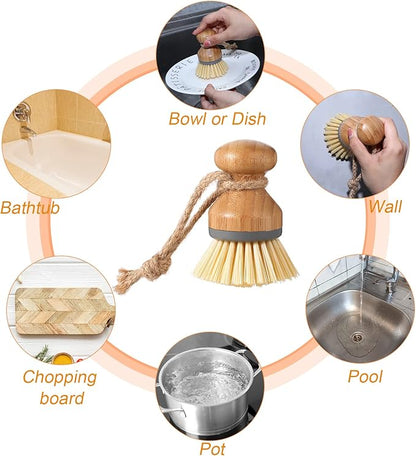 Zopeal 4 Pcs Kitchen Soap Dispenser Set with Bamboo Tray and Dish Brush Plastic Soap Dispenser Set with Waterproof Labels for Hand Dish Lotion(Brown)