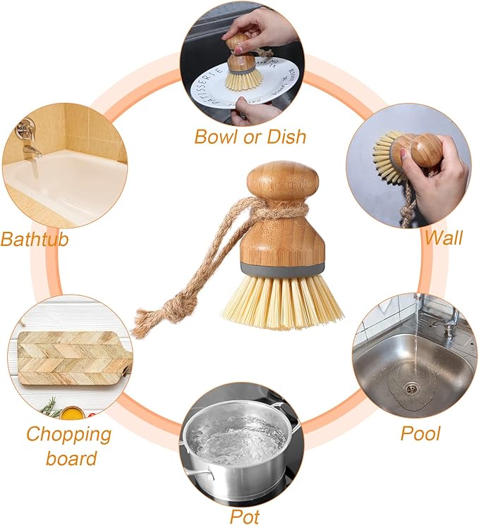 Zopeal 4 Pcs 16 oz Kitchen Soap Dispenser Set with Bamboo Tray and Dish Brush Plastic Soap Dispenser Set with Waterproof Labels for Hand Dish Lotion(Frosted Black)