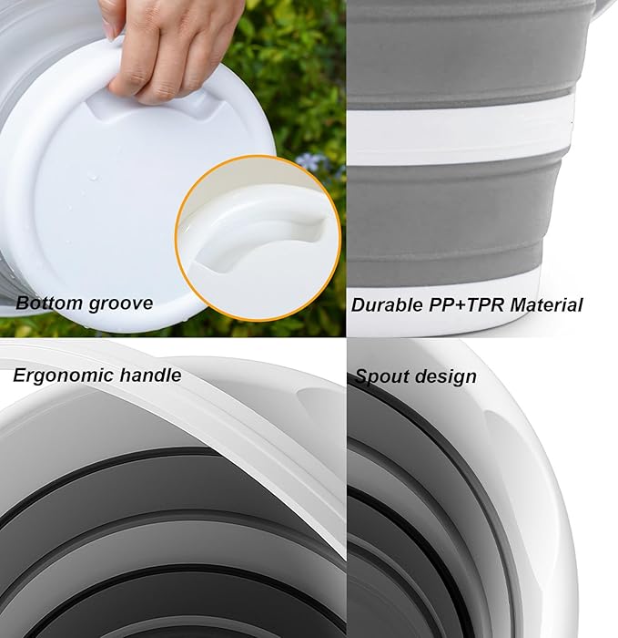Collapsible Bucket 2.6 Gallon 10L Water Bucket for Cleaning Foldable Portable Plastic Mop Bucket with Handles Indoor Household Outdoor Car Wash Camping Fishing