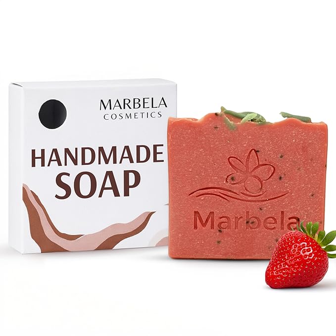 Marbela Cosmetics Handmade Soap Bar - Made in USA, Vegan Friendly, Palm Oil Free, Natural Bar Soap - Gentle Face & Body Soap for Daily Skin Care, Moisturizing - 3.5 oz (Berrylicious Soap)