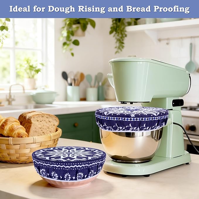 2 Large Reusable Beeswax Bowl Covers for Bread Proofing, 10/12 Inch Elastic Beeswax Wraps Cotton Cloth Sourdough Bowl Covers for Proofing Baskets, Mixer Bowls, Food Storage Containers