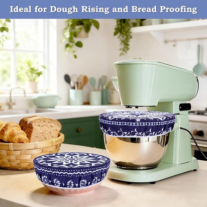 2 Large Reusable Beeswax Bowl Covers for Bread Proofing, 10/12 Inch Elastic Beeswax Wraps Cotton Cloth Sourdough Bowl Covers for Proofing Baskets, Mixer Bowls, Food Storage Containers