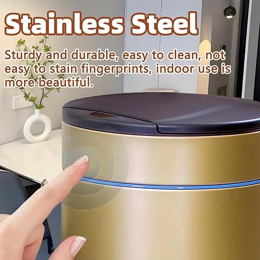 Garbage Can with Lid, Intelligent Sensor Opening and Closing, Small Garbage Can for Living Room, Bedroom, Kitchen and Bathroom (1, Gold)