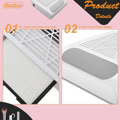 Nail Dust Collector Machine Professional Manicure Nails Dust Vacuum Cleaner Fan Nail Salon Dust Extractor 80w Powerful Nail Vacuum Dust Collector with Multiple Tool Kits Low Noise White