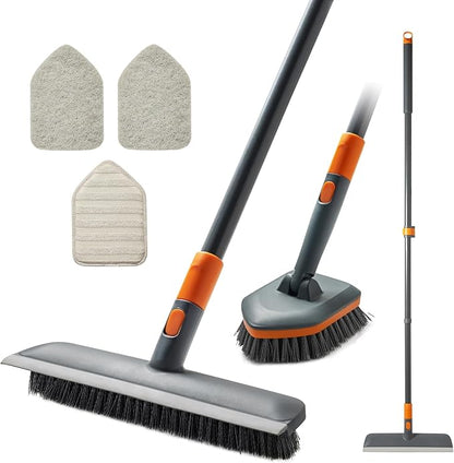 CLEANHOME Floor Scrub Brush Tile Tub Scrubber Brush with 4 Different Cleaning Heads, Shower Brush with 56” Extendable Long Handle, Scrubbers for Cleaning Kitchen, Bathroom, Tub, Tile, Wall
