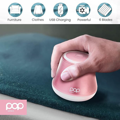 Fabric Shaver, Lint Remover Electric (Rose Gold) – Rechargeable, 6 Blade System, Fabric Lint Shaver w/LED Light | One-Touch Activation Pill Shaver for Clothes - Electric Lint Remover Fabric Shaver