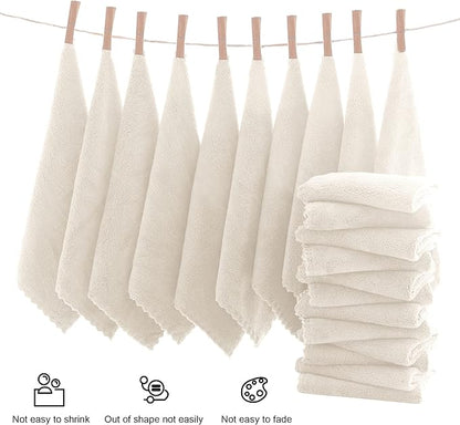 MOONQUEEN Ultra Soft Premium Washcloths Set - 12 x 12 inches - 24 Pack - Quick Drying - Highly Absorbent Coral Velvet Bathroom Wash Clothes - Use as Bath, Spa, Facial, Fingertip Towel (Cream)