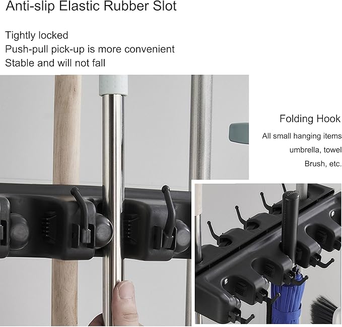 Mop and Broom Holder Cleaning Supplies Mop Bucket Garden Tool Organizer Cleaning Carts on Wheels Freestanding Broom Closet Storage Cabinet Mop Sink for Ho(One Color-16 Slots 20 Hooks