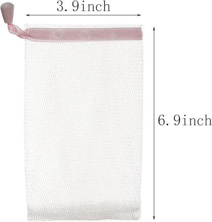 12PCS Exfoliating Soap Mesh Saver Pouch Bag and 5 PCS Transparent Spring Cord Plastic Lock for Shower Face Washing,Easy to Bubble and Store Small Soap (Colorful Drawstring)