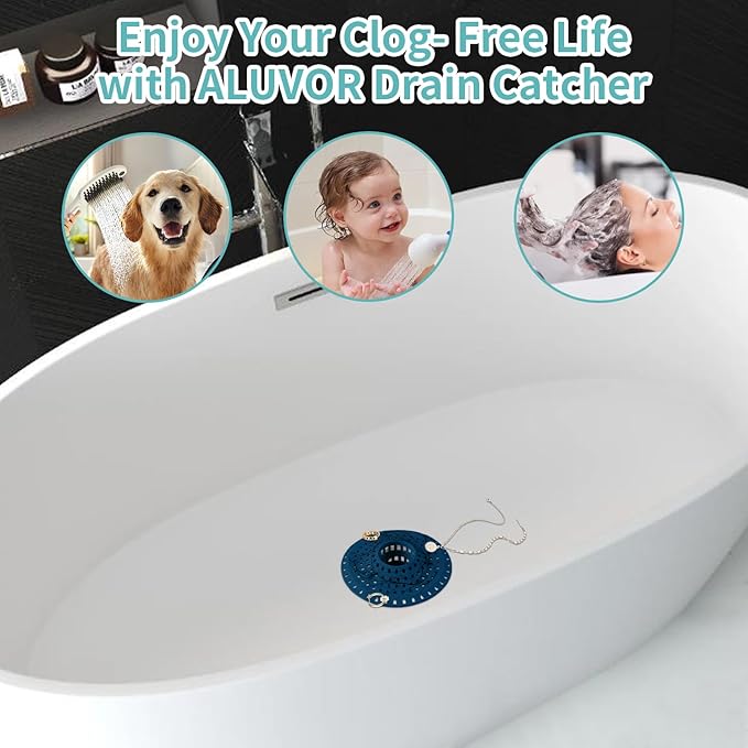 Aluvor Bathtub Drain Hair Catcher,Silicone Tub Hair Catcher Drain Protector,All-in-one Shower Hair Drain Catcher Strainer for 1.48'' to 1.76'' Regular Drains, 3PCS/Navy Blue