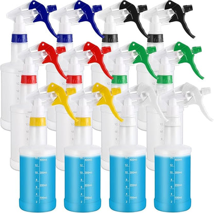Eccliy 12 Pcs 16 Oz Plastic Spray Bottle, Adjustable Empty Reusable Sprayer for Cleaning, Planting, Water, Bathroom and Kitchen, BBQ, Commercial and Residential (Measurement,Multicolor)