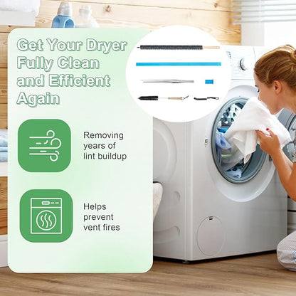 5 Pcs Dryer Vent Cleaner Kit Compatible with Most Vacuum Cleaner, Dryer Lint Brush and Vacuum Hose Attachment with Universal Elastic Connector, Tweezers for Large Debris, Quickly Lint Remover