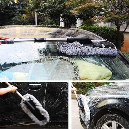 Removable Telescopic Car Wax Drag Nano Fiber Wash Brush Dusting Tool Mop Dash Duster Exterior Interior Cleaning Kit (Premium Duster 1 Pcs Set, Blue)