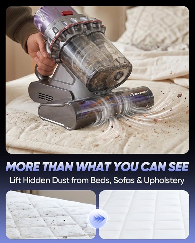 Powerful Bed Vacuum Cleaner with Digital Display, 5-Cyclone Filtration, 14kPa Strong Suction, HEPA Filter, Handheld Vacuum for Mattress, Carpet, Sofa and Pet Hair