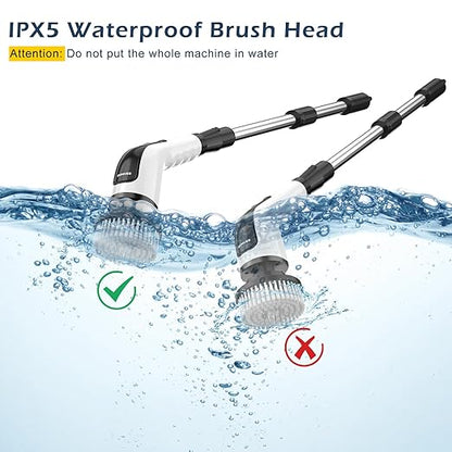 Bomves Electric Spin Scrubber, Cordless Cleaning Brush Scrubber for Home, 8 Replaceable Brush Heads-90Mins Work Time, 3 Adjustable Size, 2 Speeds for Bathroom Shower Bathtub Glass Car