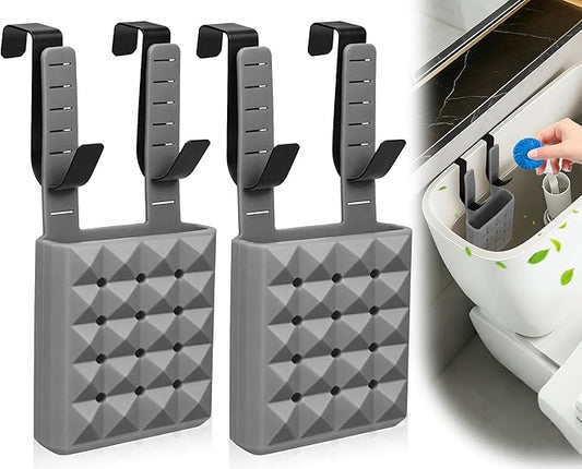 2Pcs Adjustable Toilet Tank Tablet Holder-Hanging Silicone Basket Carrier with Rustproof Hooks for Bowl Cleaner & Bleach Tablet Hanger Pouch Organizer, Accessory Fit Up to 7" Water Level