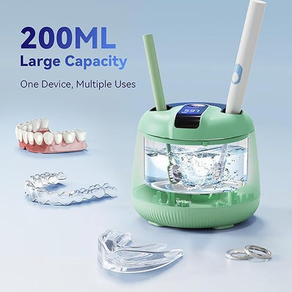 Ultrasonic Retainer Cleaner Machine 48kHz, Dental Cleaning Pod, Ultrasonic Retainer Cleaner for Dentures, Aligners, Mouth Guards, Toothbrush Heads and Jewelry with 200ML Capacity, LAB Supply