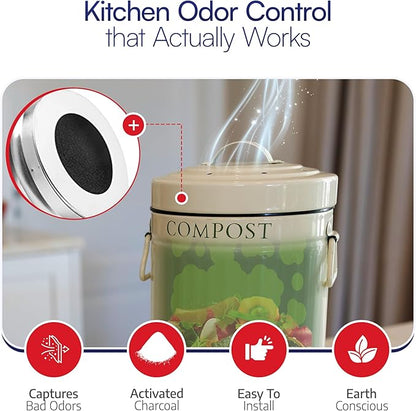 BioStrke -Activated Carbon Filter Odor Absorbers for Kitchen Compost Bins - Extra Thick 5.5 inch Compost Bucket Charcoal Filters - Odor Control for Countertop Pails - Made in USA (2 Count)