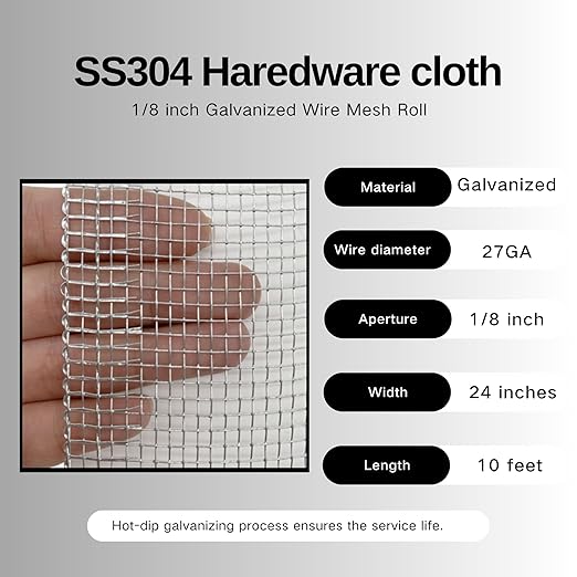 1/8 inch Hardware Cloth 24 in. x 10 ft. - Galvanized Wire Mesh Roll