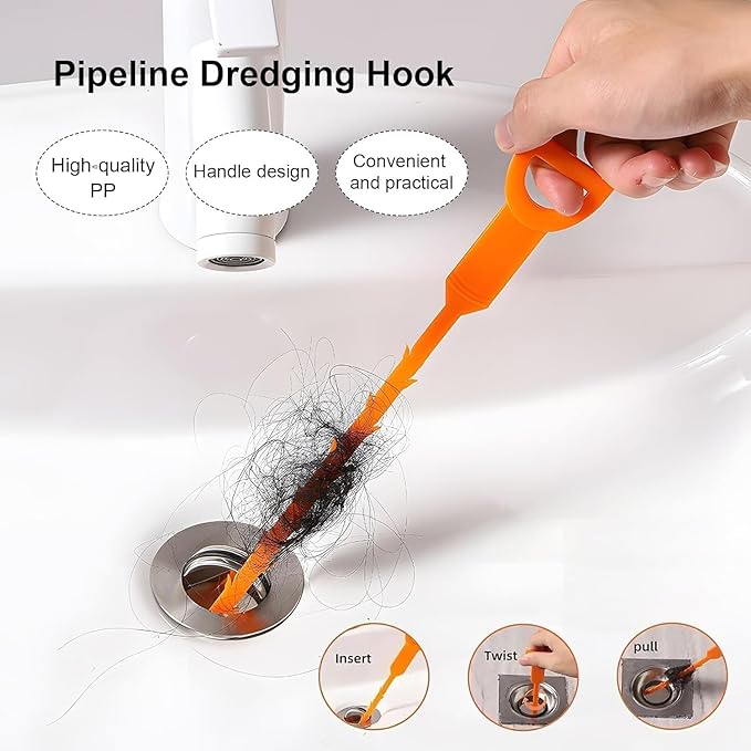 62Inch Drain Snake Clog Remover - 25Inch Drain Snake Hair Remover - 18Inch Cleaning Brush, Cleaner Tools for Kitchen Sink, Toilets, Bathroom,Tub