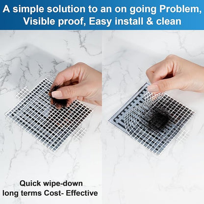 25 Pack, Disposable Shower Drain Hair Catcher Mesh Stickers,Disposable Hair Drain Catcher. (4.1inch Square)