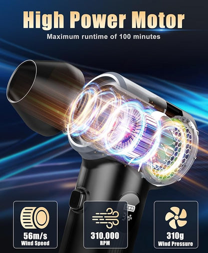 Compressed Air Duster-310,000RPM Cordless Air Blower with LED Light, 4 Gear Adjustable Turbo Fan, Super Power Electric Air Duster for Computer, Keyboard, Outdoor, House and Car