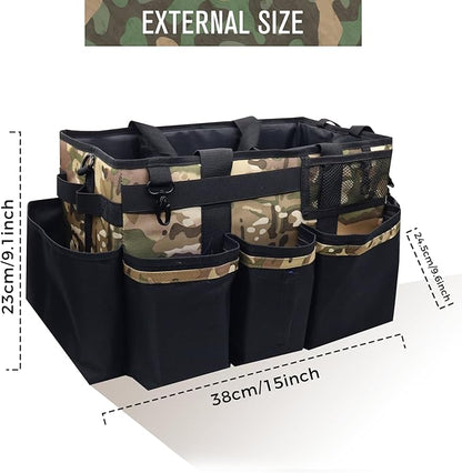 SCAVATA Wearable Cleaning Caddy Organizer with Handle & Shoulder Straps for Housekeepers, Under Sink & Car Cleaning Tool Organizer Bag with 4 Foldable Dividers (Camouflage)