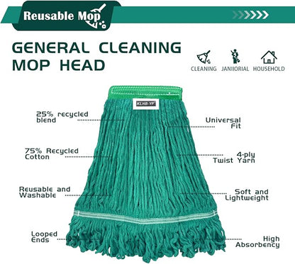 Heavy Duty Wet Industrial Cleaning Mop Head – 21 oz Green mop Head Replacement Cotton Washable Industrial mop Heads Heavy Duty for Commercial & Home Cleaning（Green）